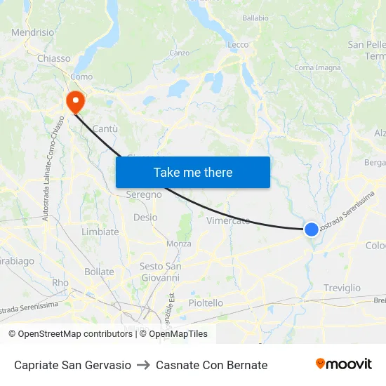 Capriate San Gervasio to Casnate Con Bernate map