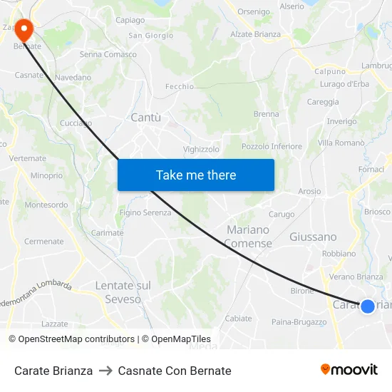 Carate Brianza to Casnate Con Bernate map