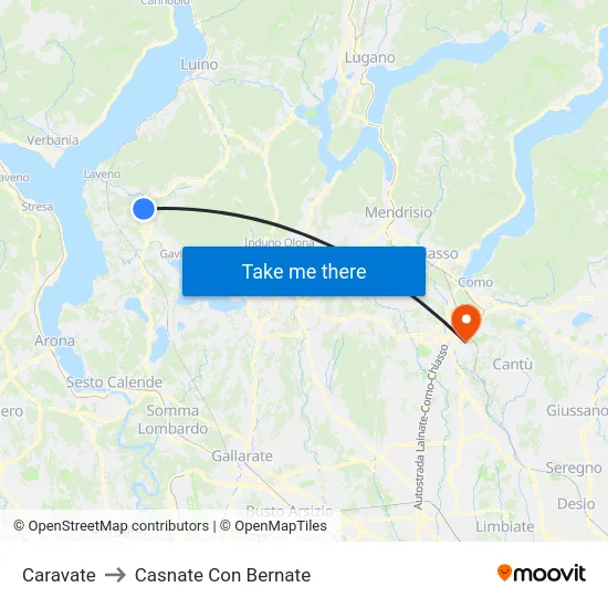 Caravate to Casnate Con Bernate map