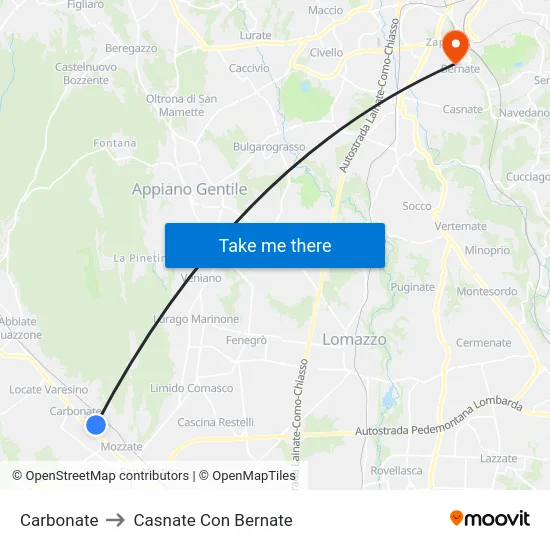 Carbonate to Casnate Con Bernate map