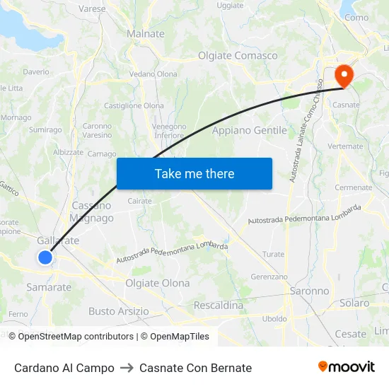 Cardano Al Campo to Casnate Con Bernate map
