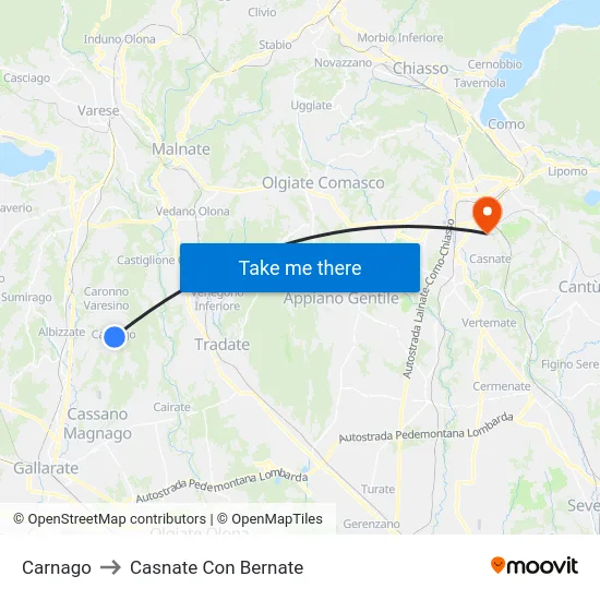 Carnago to Casnate Con Bernate map