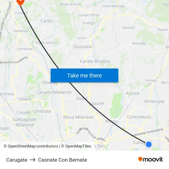 Carugate to Casnate Con Bernate map