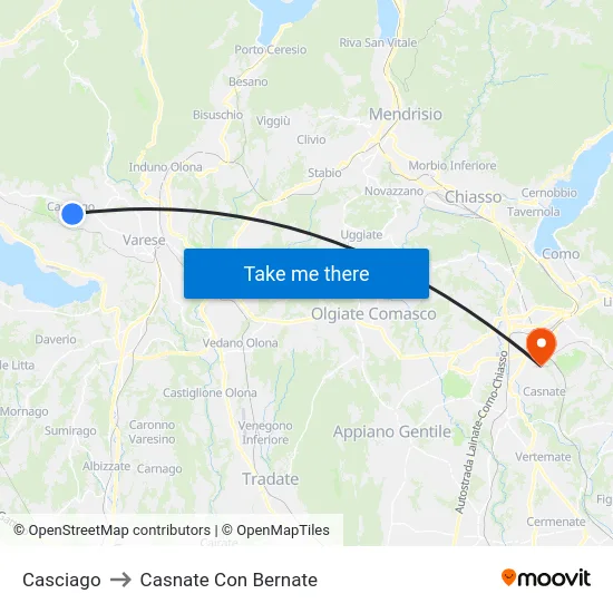 Casciago to Casnate Con Bernate map