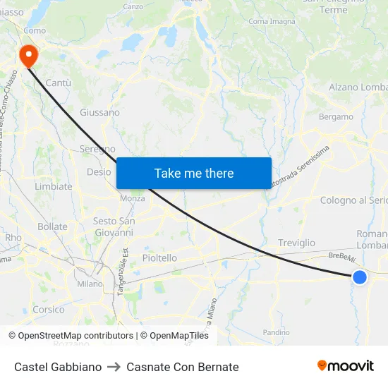 Castel Gabbiano to Casnate Con Bernate map