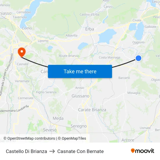 Castello Di Brianza to Casnate Con Bernate map