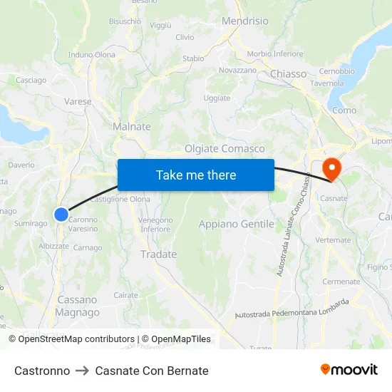 Castronno to Casnate Con Bernate map