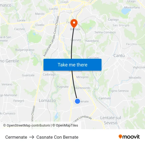 Cermenate to Casnate Con Bernate map