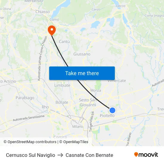 Cernusco Sul Naviglio to Casnate Con Bernate map