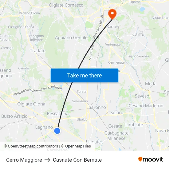 Cerro Maggiore to Casnate Con Bernate map