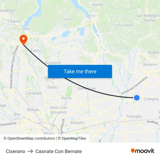 Ciserano to Casnate Con Bernate map