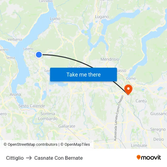 Cittiglio to Casnate Con Bernate map