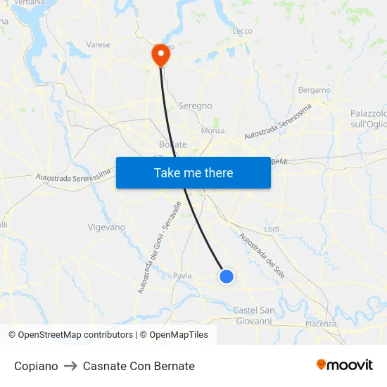 Copiano to Casnate Con Bernate map