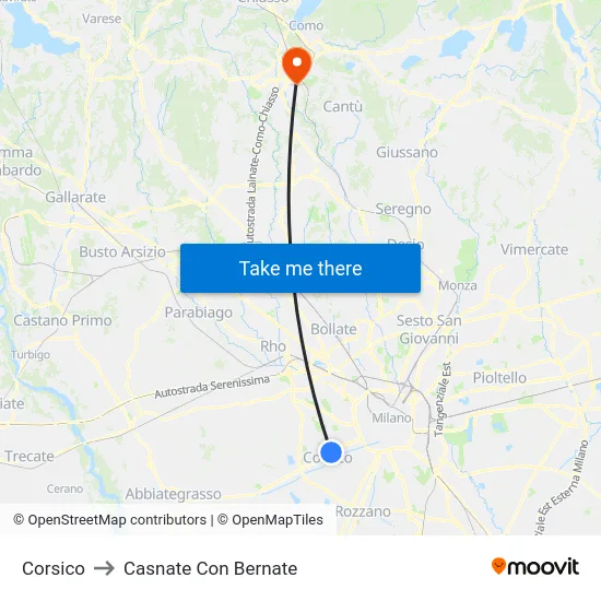 Corsico to Casnate Con Bernate map