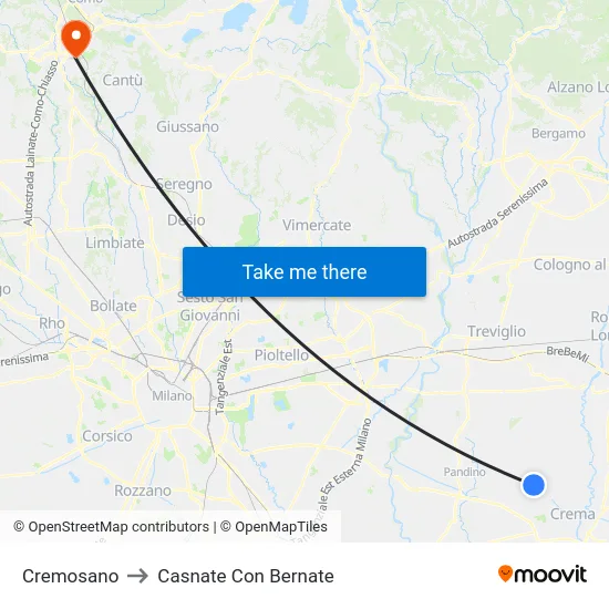 Cremosano to Casnate Con Bernate map