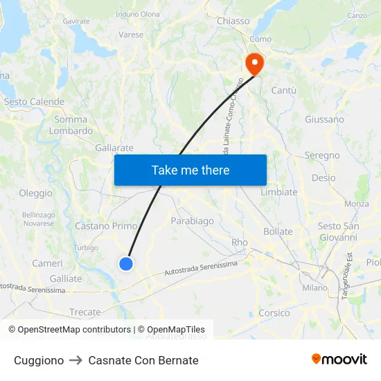 Cuggiono to Casnate Con Bernate map