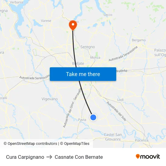 Cura Carpignano to Casnate Con Bernate map