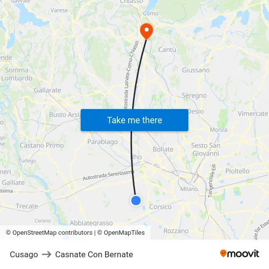 Cusago to Casnate Con Bernate map
