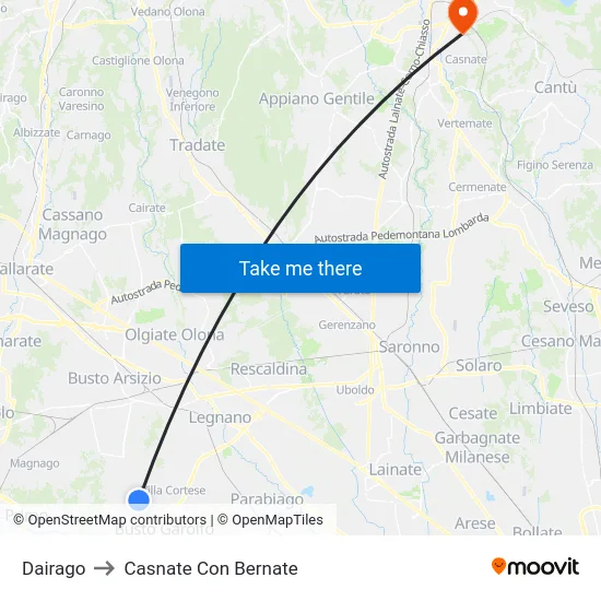 Dairago to Casnate Con Bernate map