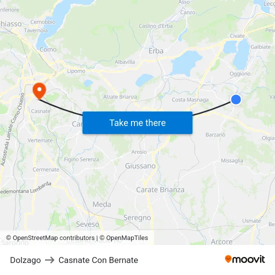 Dolzago to Casnate Con Bernate map