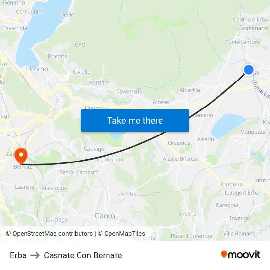 Erba to Casnate Con Bernate map