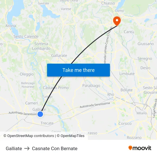Galliate to Casnate Con Bernate map