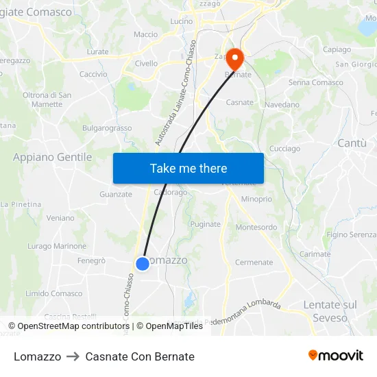 Lomazzo to Casnate Con Bernate map