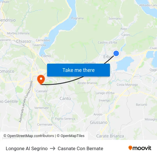 Longone Al Segrino to Casnate Con Bernate map
