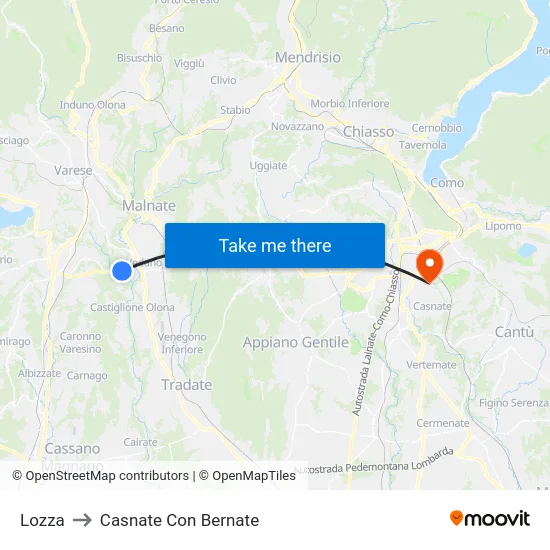 Lozza to Casnate Con Bernate map
