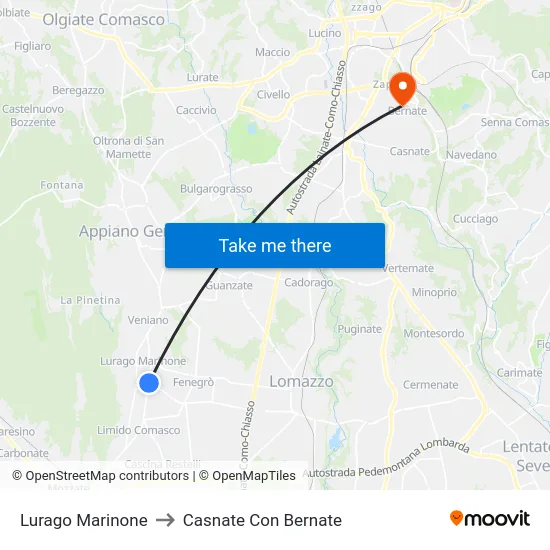 Lurago Marinone to Casnate Con Bernate map