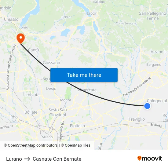 Lurano to Casnate Con Bernate map