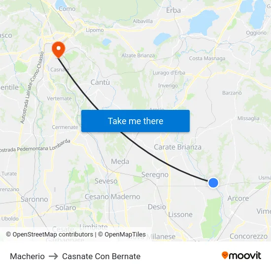 Macherio to Casnate Con Bernate map