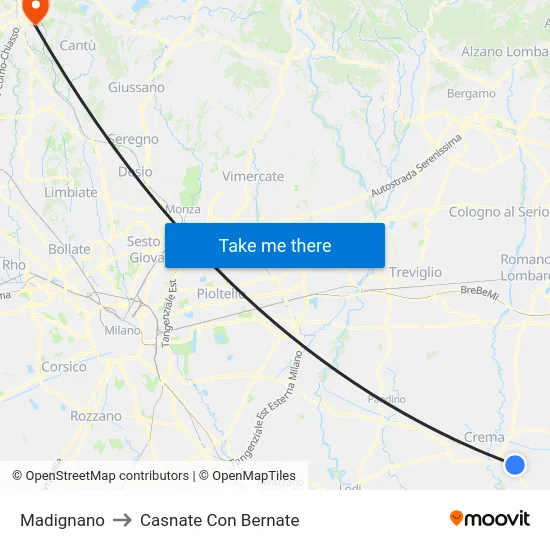 Madignano to Casnate Con Bernate map