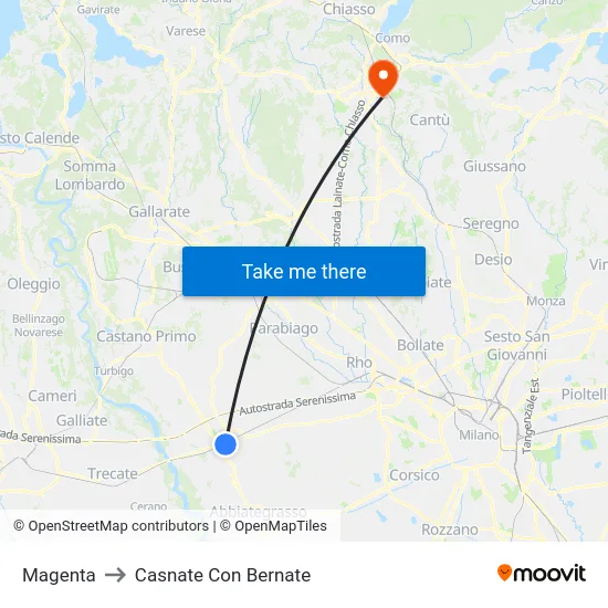 Magenta to Casnate Con Bernate map