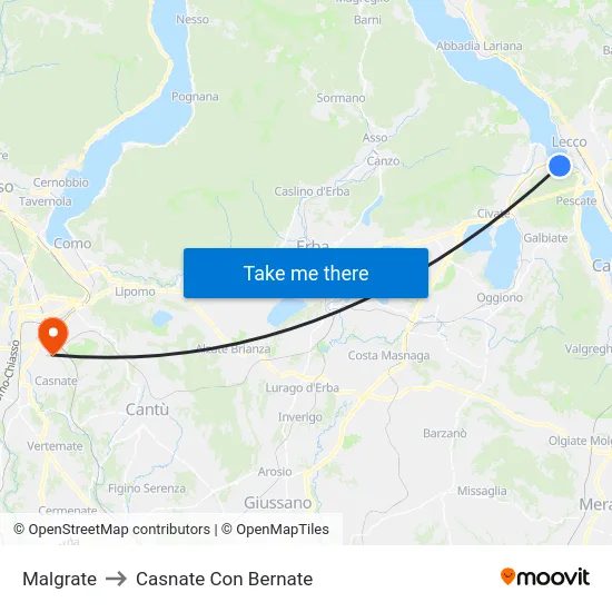 Malgrate to Casnate Con Bernate map