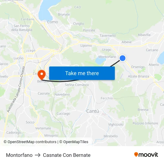 Montorfano to Casnate Con Bernate map