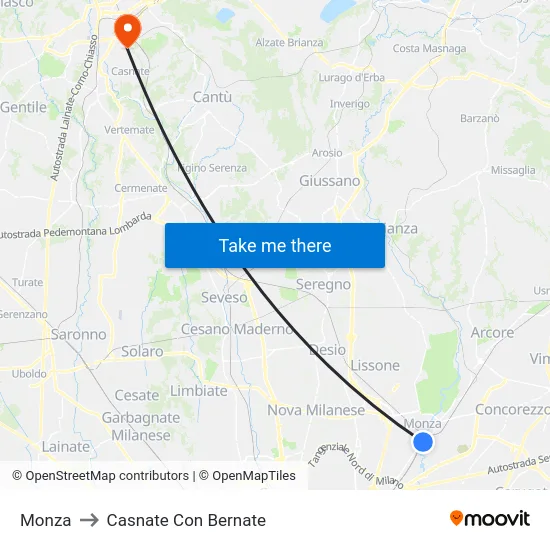 Monza to Casnate Con Bernate map