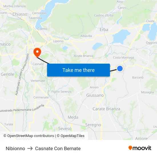 Nibionno to Casnate Con Bernate map