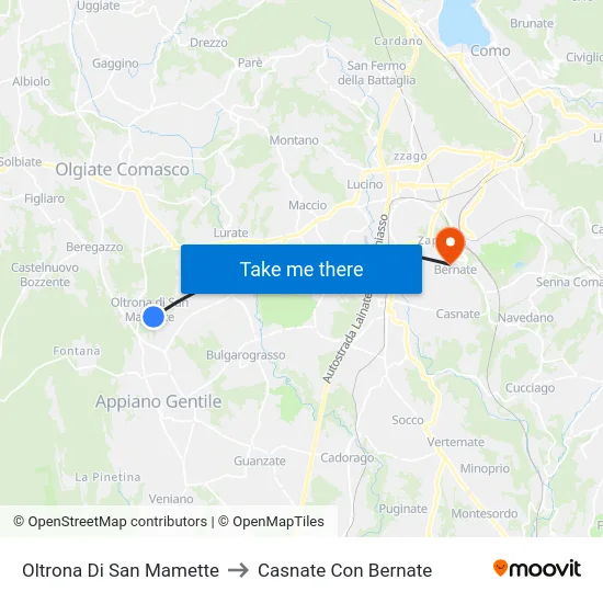 Oltrona Di San Mamette to Casnate Con Bernate map