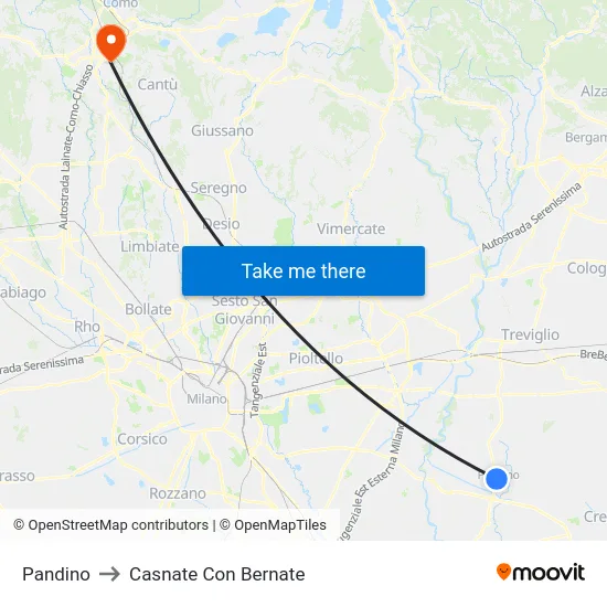 Pandino to Casnate Con Bernate map