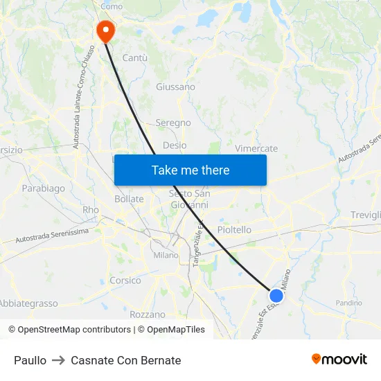 Paullo to Casnate Con Bernate map