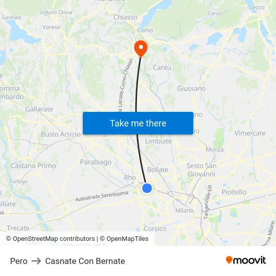 Pero to Casnate Con Bernate map
