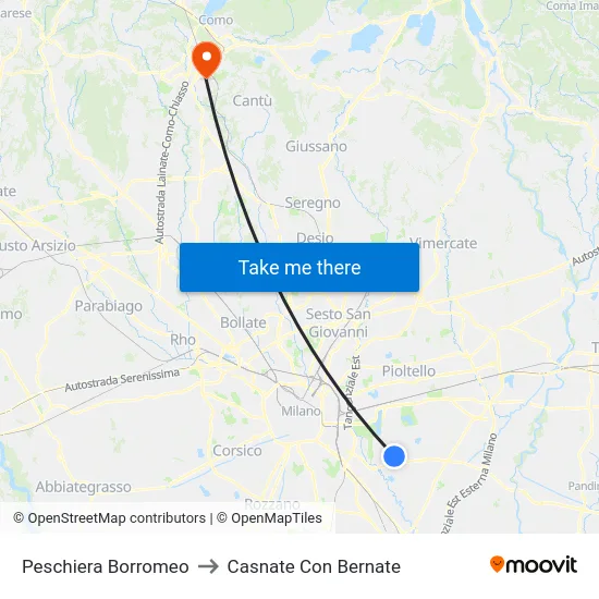 Peschiera Borromeo to Casnate Con Bernate map