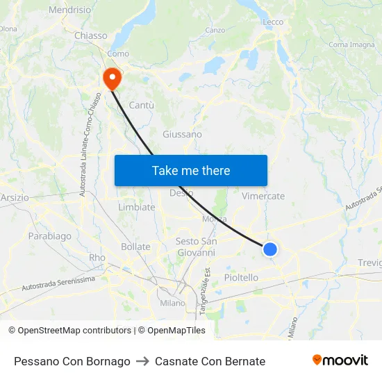 Pessano Con Bornago to Casnate Con Bernate map