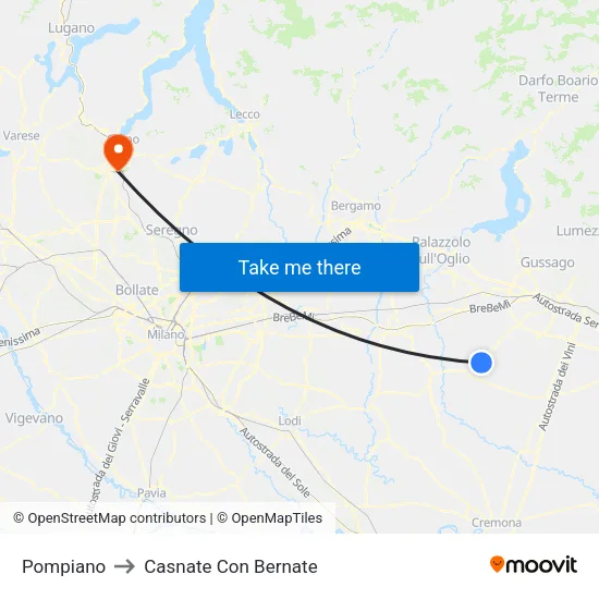 Pompiano to Casnate Con Bernate map