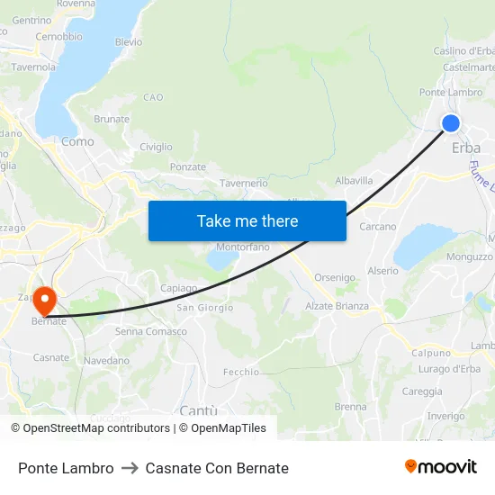 Ponte Lambro to Casnate Con Bernate map