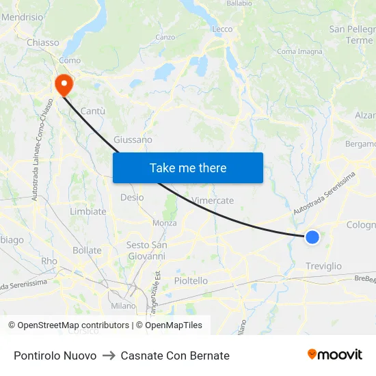 Pontirolo Nuovo to Casnate Con Bernate map