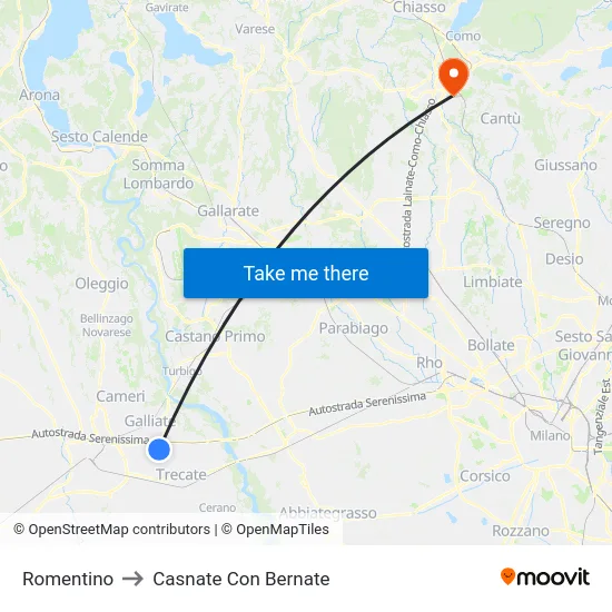 Romentino to Casnate Con Bernate map