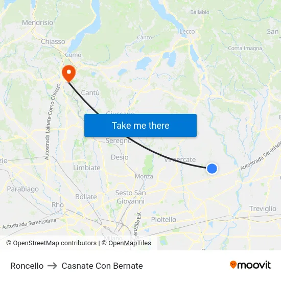 Roncello to Casnate Con Bernate map