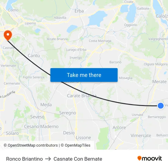 Ronco Briantino to Casnate Con Bernate map